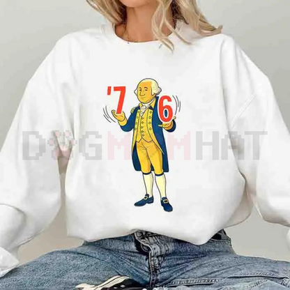 6-7 7-6 George Washington Sweatshirt – Funny History Tennis Score Parody, Unisex Vintage Pullover