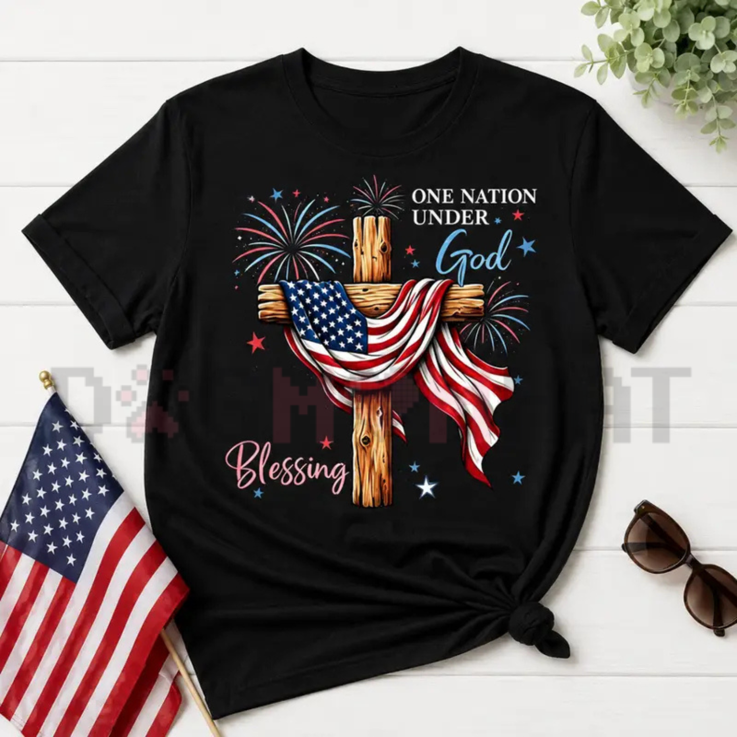 "One Nation Under God" Flag Cross Tee