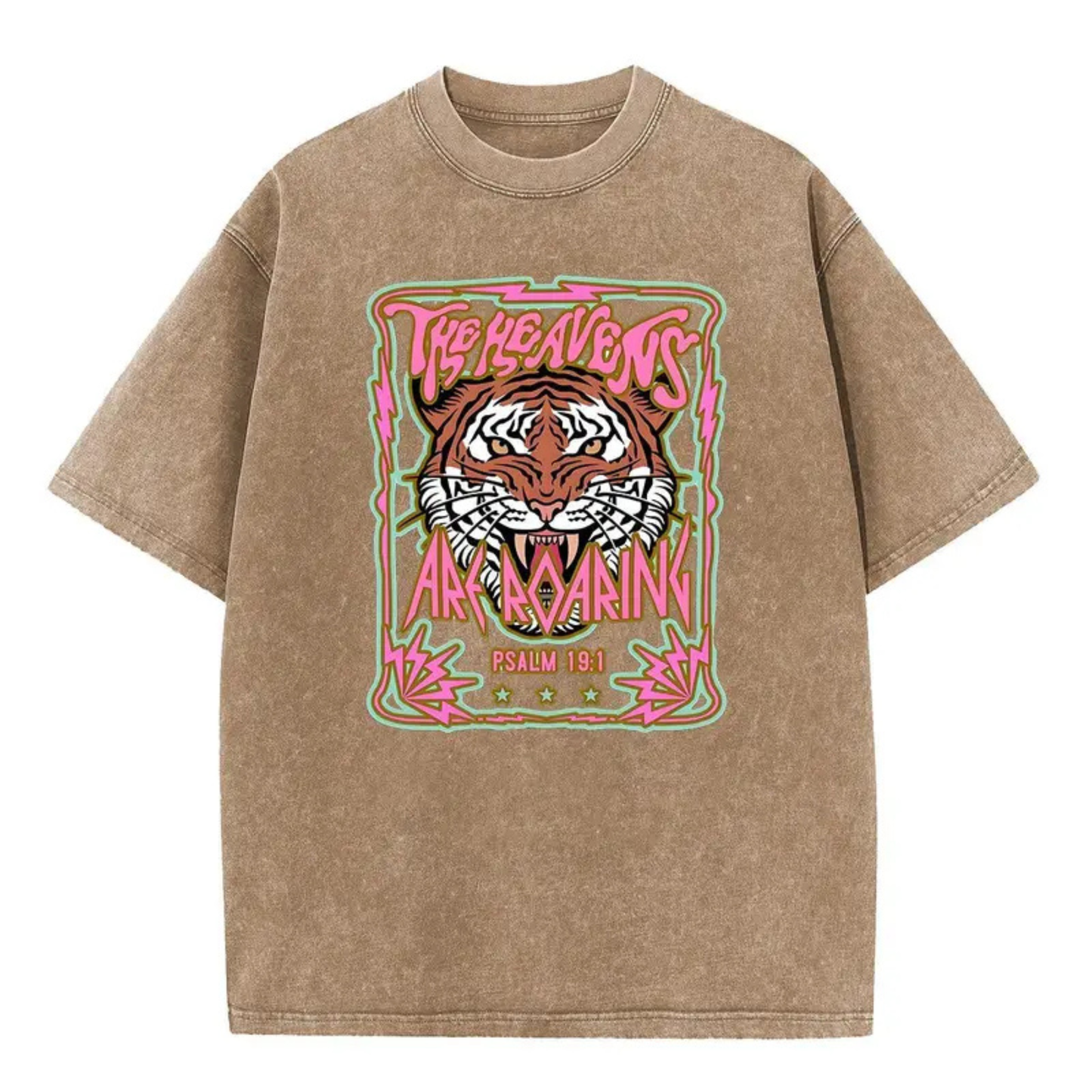 Wayii Fashion Acid Wash Vintage "The Heavens" Tiger T-Shirt