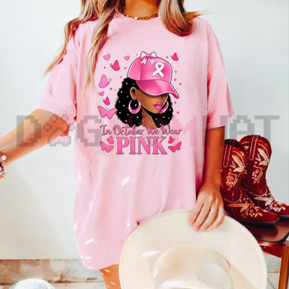 Breast Cancer Awareness Pink Ribbon Butterfly Graphic T-Shirt