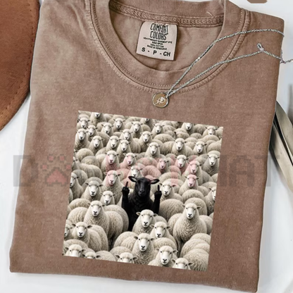 Festive Friction Tee – Black Sheep Flipping Off Rebel Graphic T-Shirt