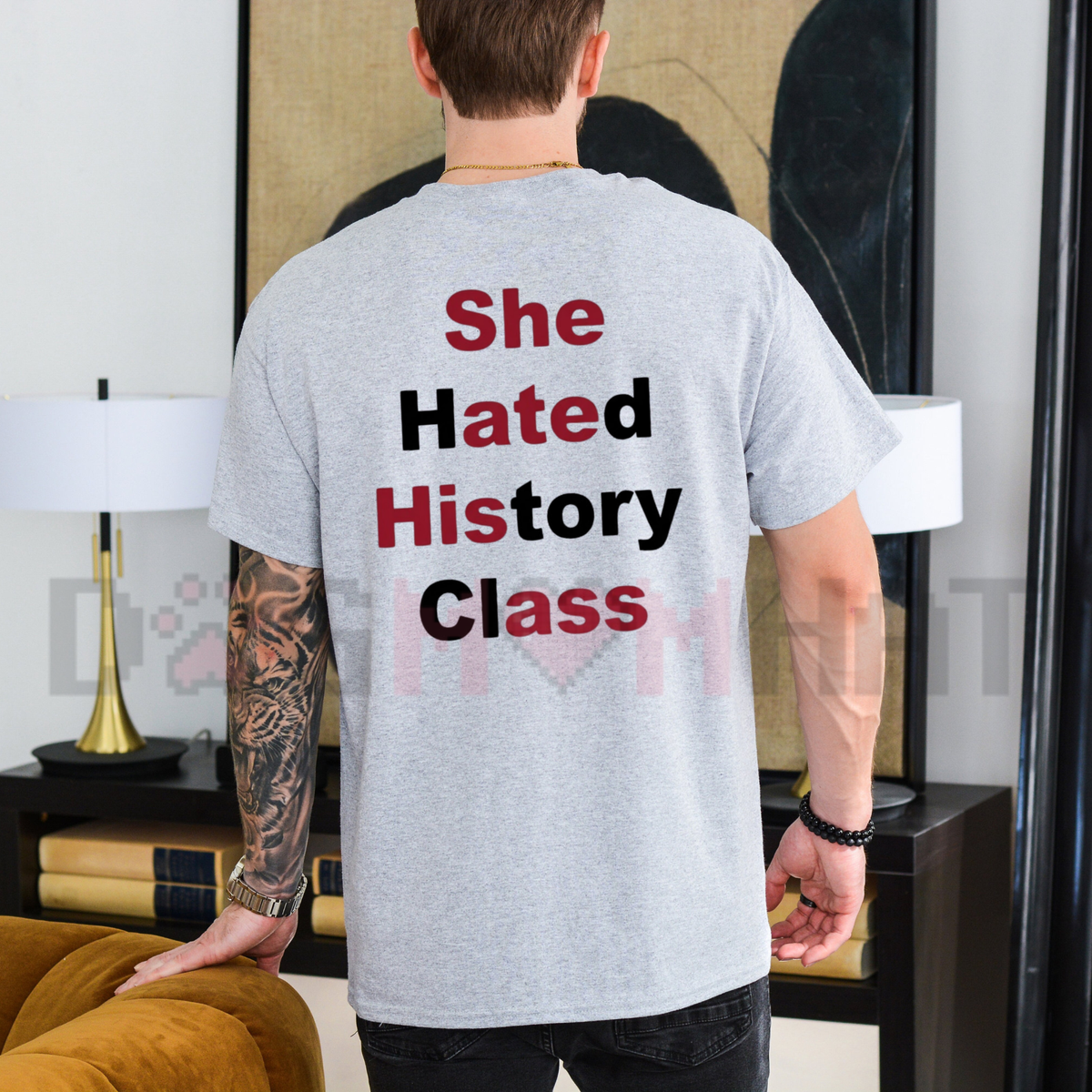 She Hated History Class Hidden Message Funny Sarcastic Optical Illusion Graphic Tee