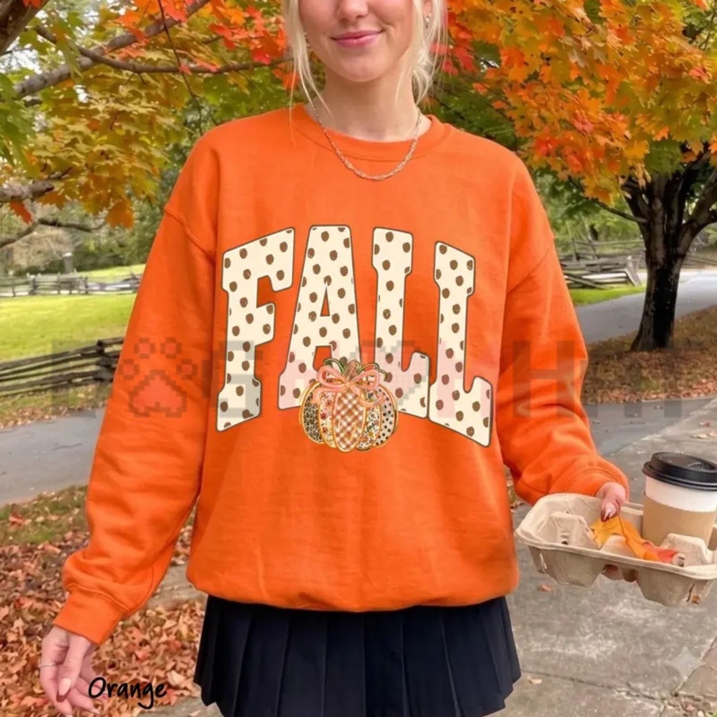 Preppy Fall Polka Dot Pumpkin Bow Sweatshirt - Coquette Floral Gingham Autumn Crewneck