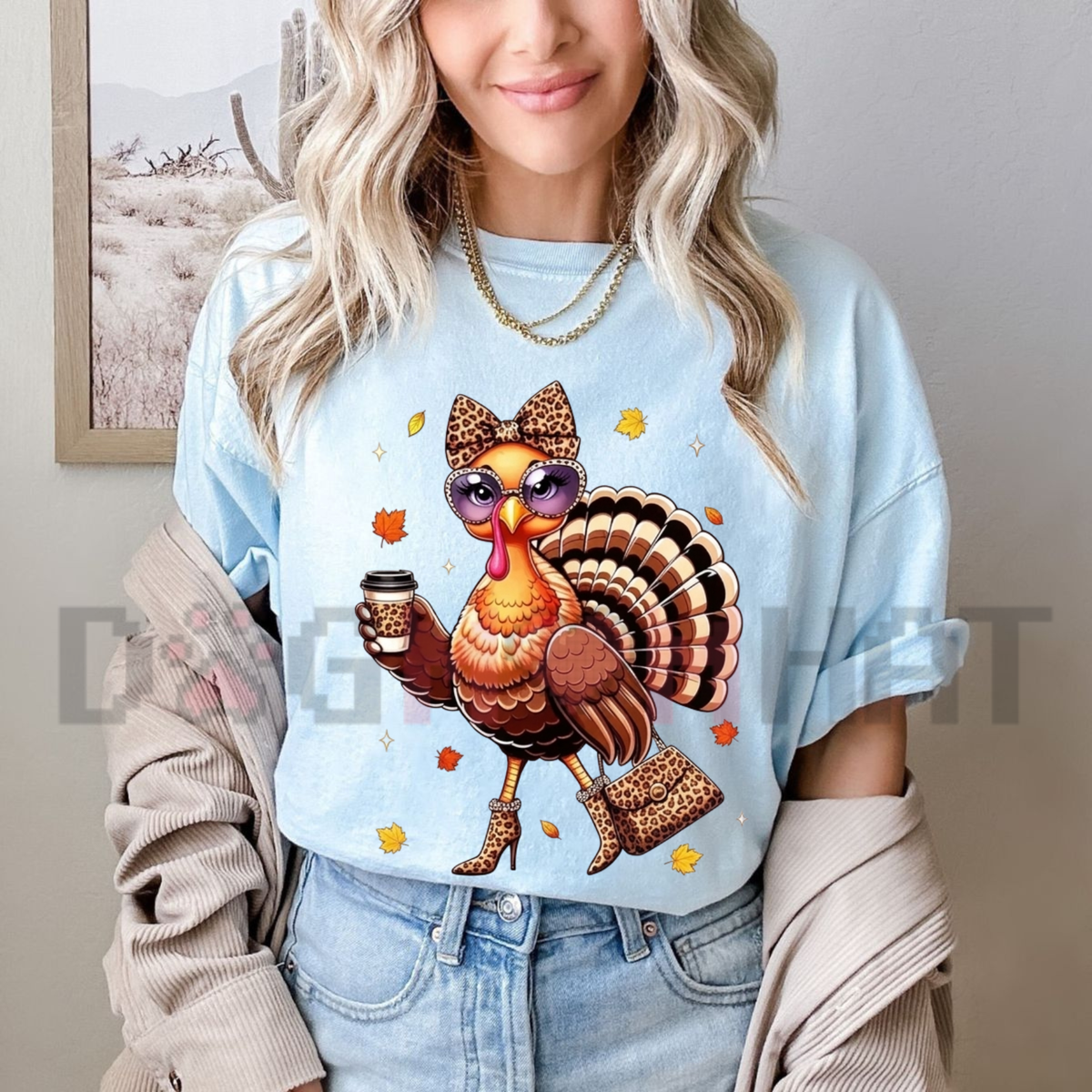 Leopard Turkey Drinking Coffee T-Shirt – Thanksgiving Graphic Tee