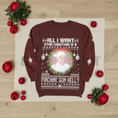 All I Want For Xmas MgKelly Music SweatShirt – Unisex Holiday Fan Gift, Machine Gun Kelly Band Apparel, Festive Rock Crewneck