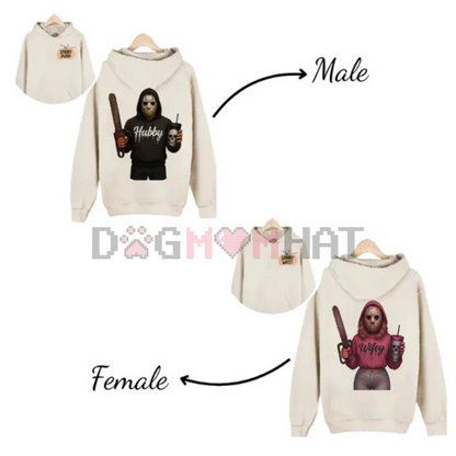 Wifey & Hubby Jason Hoodie – Halloween Couple Outfits, Spooky Horror Movie Shirt, Anniversary Gift