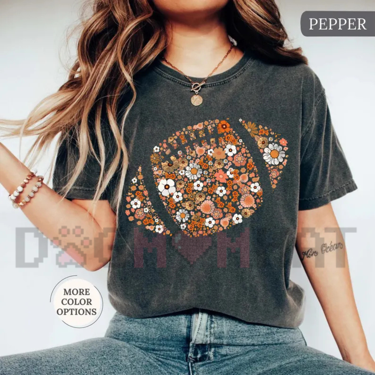 Comfort Colors® Floral Football Shirt - Game Day Touch Down Tee