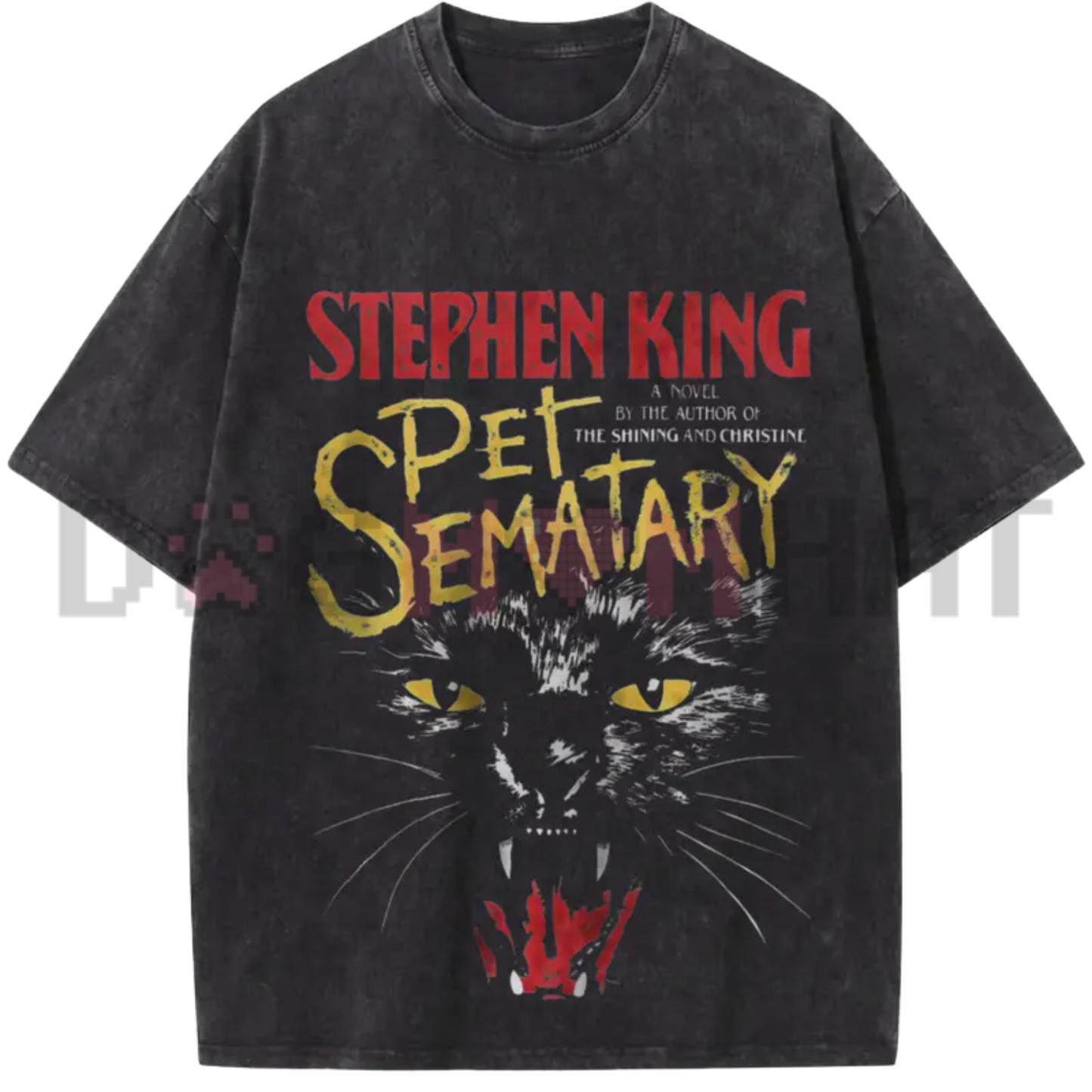 Creepy Black Cat Thriller Vintage Book Graphic Tee - Retro Grunge Acid Wash Y2K Cotton Unisex Streetwear T-Shirt