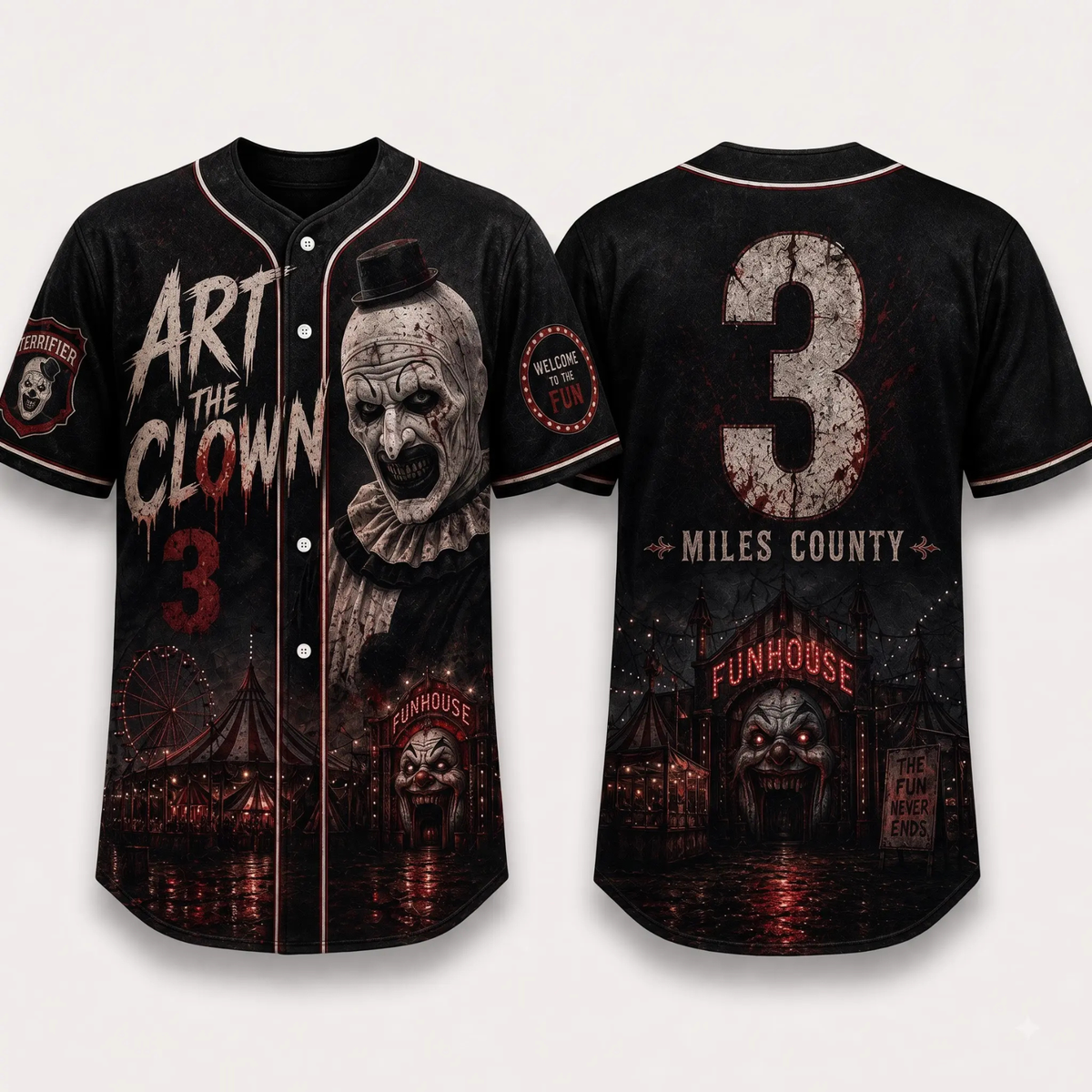 Horror Slasher Gothic Halloween Baseball Jersey - Dark Character Graphic Sports Button-Down