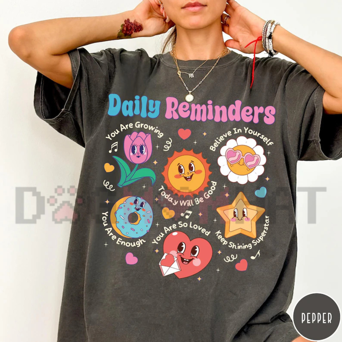 "Daily Reminders" Retro Floral Mental Health Graphic T-Shirt