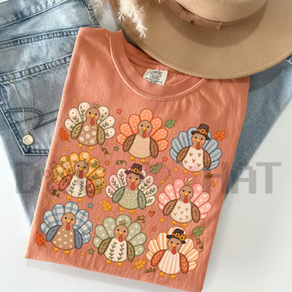 "Boho Floral Wild Turkey" Whimsical Thanksgiving Graphic T-Shirt