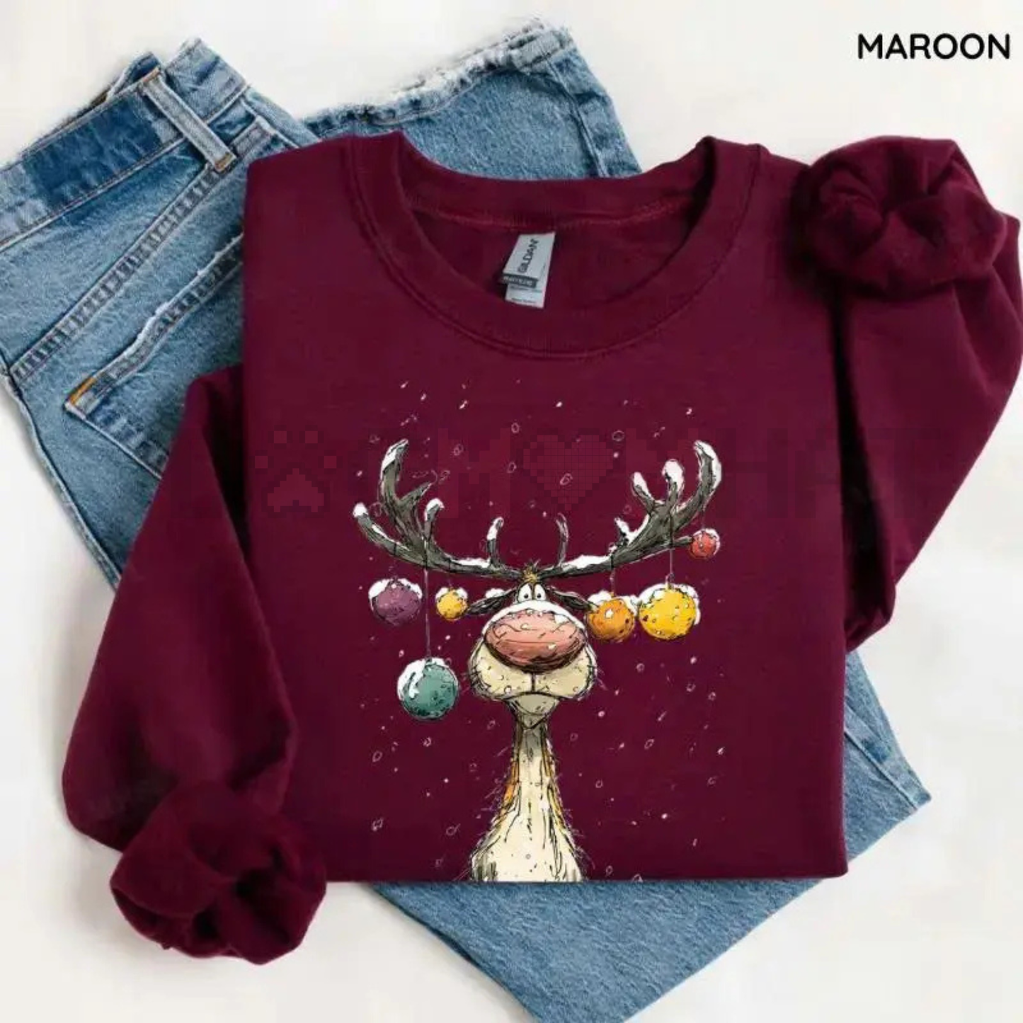 Vintage Reindeer Christmas Crewneck – Cute Retro Reindeer Pullover