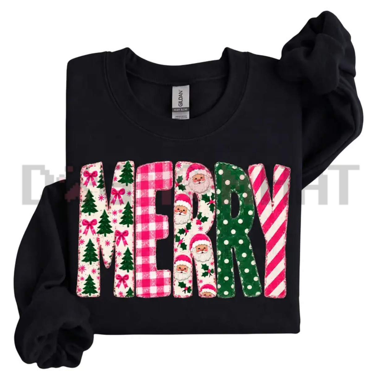 Festive Friction Crewneck – Retro Pink Merry Christmas Polka Dot Tree Sweatshirt