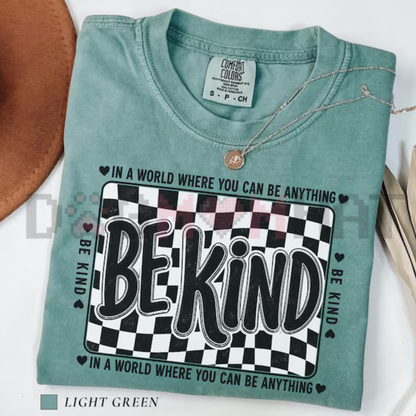 Comfort Colors® Checkered "Be Kind" Motivational T-Shirt - Retro Mental Health & Educator Tee