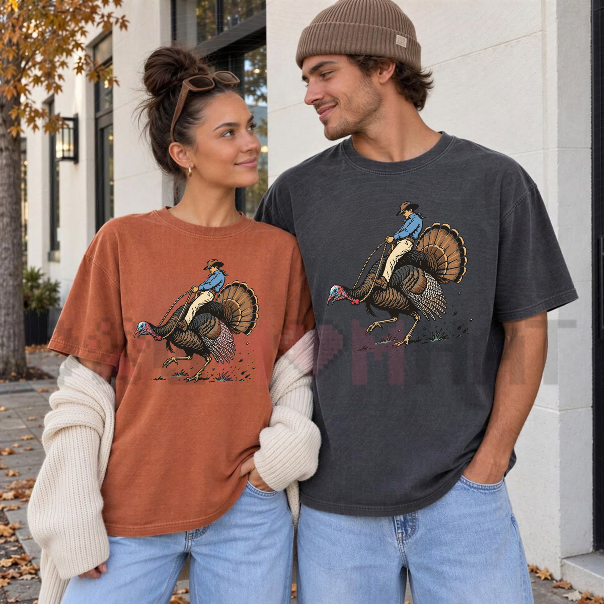Festive Friction Tee – Cowboy Turkey Rodeo Funny Western Thanksgiving Graphic T-Shirt