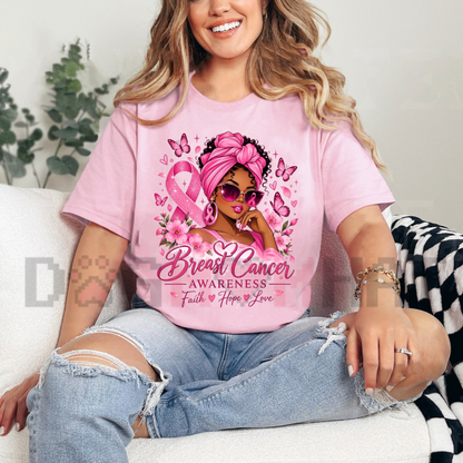 Breast Cancer Survivor Boxing Woman with Angel Wings Pink Ribbon Graphic T-Shirt