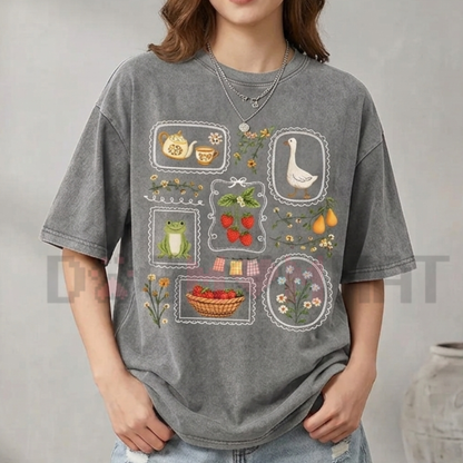Women's Vintage Acid Wash T-Shirt - Soft Cotton Loose Retro Streetwear Top