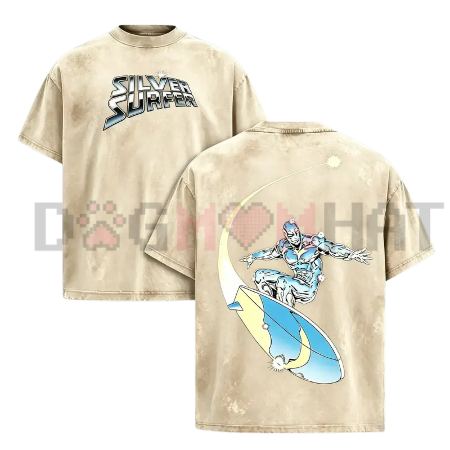 Cosmic Herald Acid Wash Graphic Tee - Silver Surfer Ultra HD Pure Cotton Oversized Streetwear Shirt