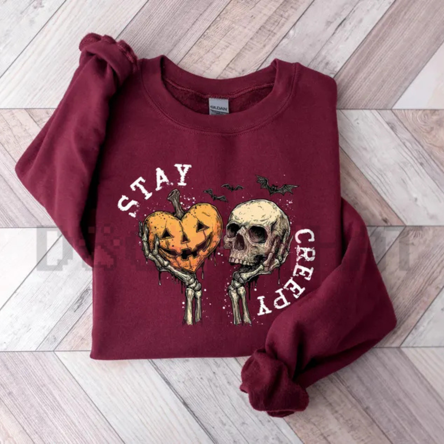 Women's Halloween Sweatshirt - Retro Dripping Heart & Skeleton Hand Grunge Pullover
