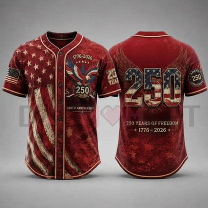 America 250th Anniversary Baseball Jersey –1776-2026 Patriotic Freedom Button-Up