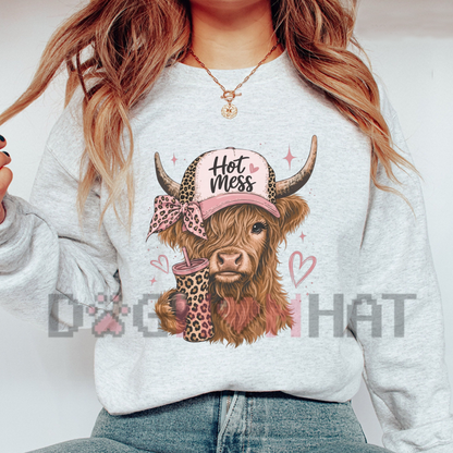 Misty Mountain Coo Chaos Graphic Tee - Cute Highland Cow Hot Mess Country Western Cotton Top