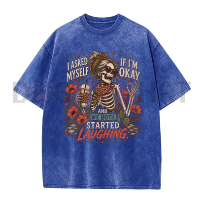Inner Self Check Skeleton Graphic Tee - Vintage Distressed Sarcastic Mental Health Unisex Cotton Shirt