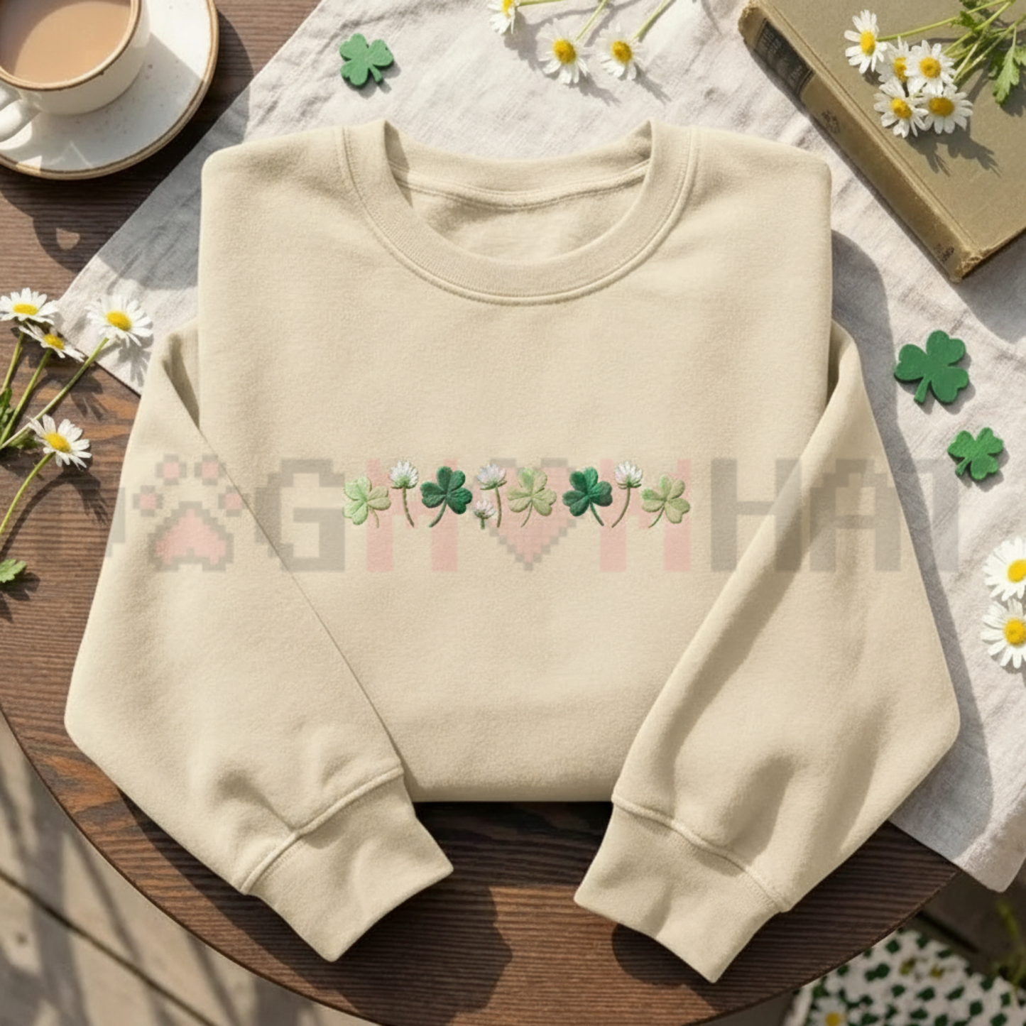 Embroidered Shamrock Meadow Crewneck