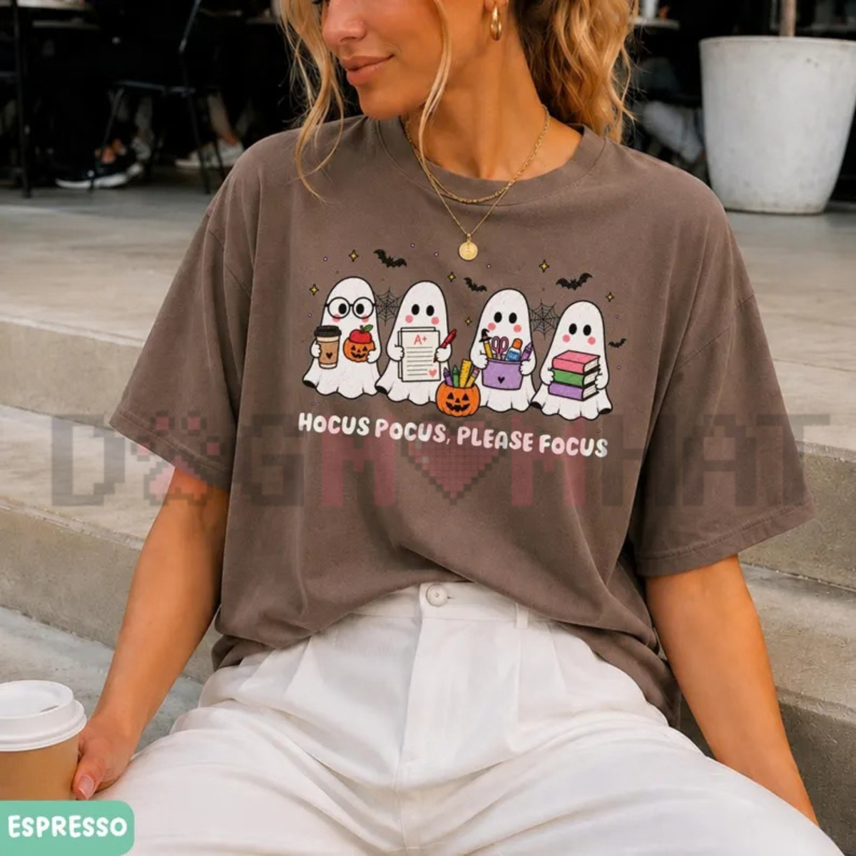Funny Teacher Ghost Halloween Graphic T-Shirt