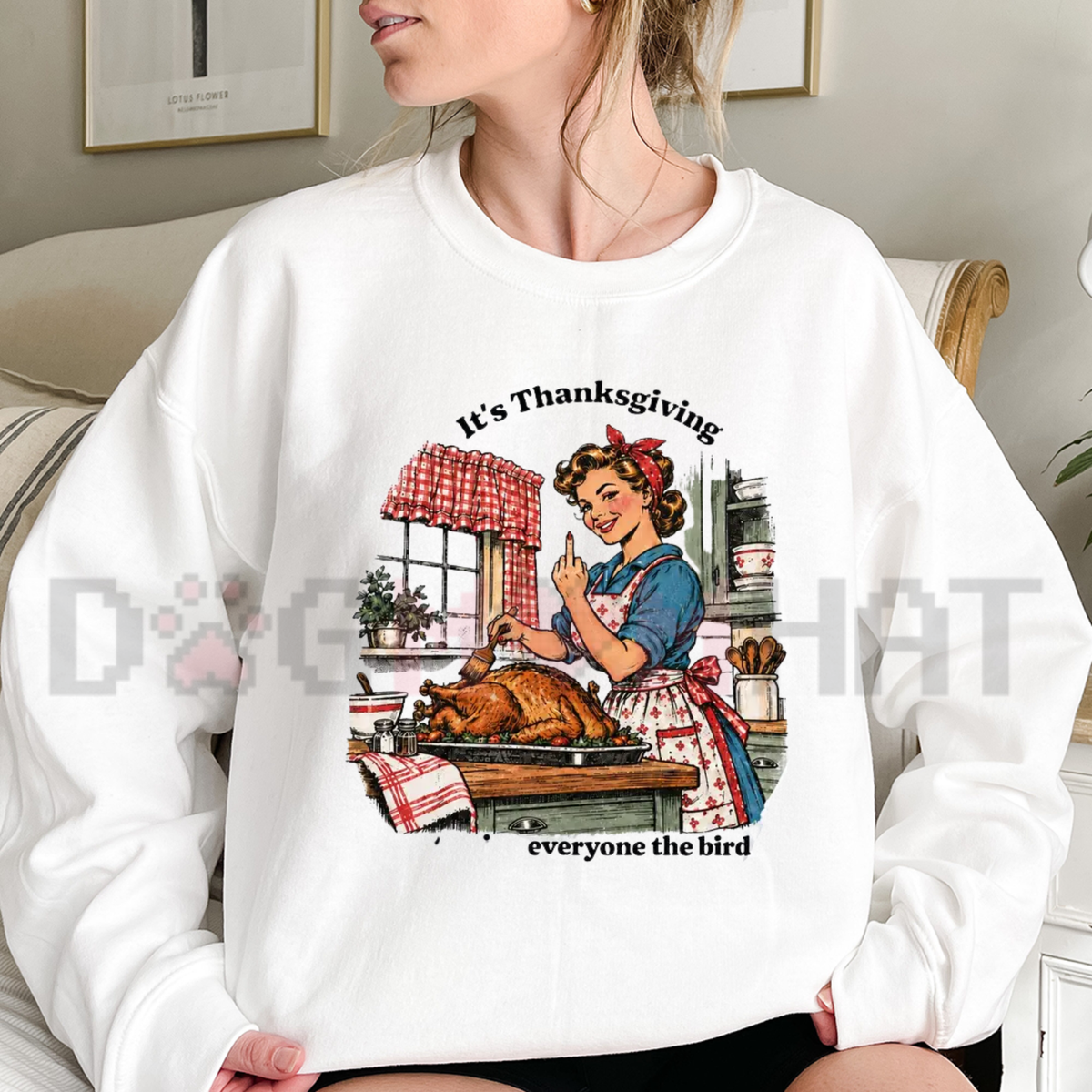 Funny Thanksgiving Turkey Sweatshirt – Give Everyone The Bird Retro Graphic Pullover