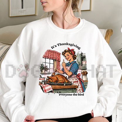 Funny Thanksgiving Turkey Sweatshirt – Give Everyone The Bird Retro Graphic Pullover