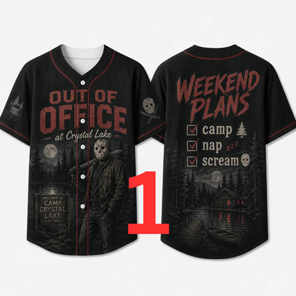 Unisex Horror Graphic Print Baseball Jersey - Slasher Theme Button-Up