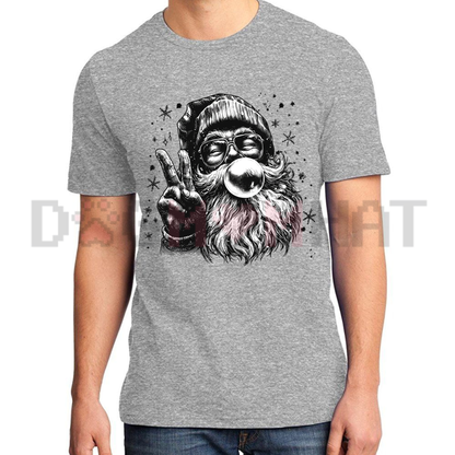 Retro Saint Nick Bubble Pop Graphic Tee - Vintage Jolly Santa Christmas Unisex Pure Cotton Holiday Shirt