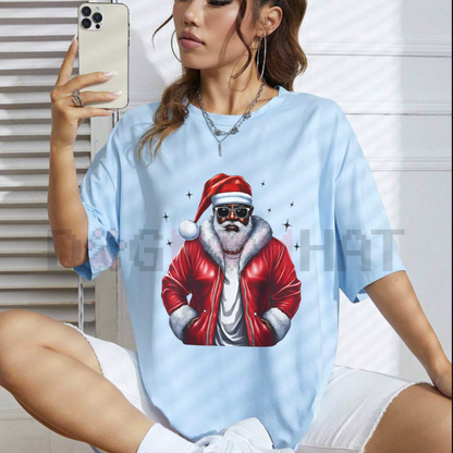 African American Santa Christmas Pajama-Style T-shirt