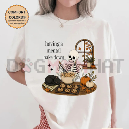 Funny Baking Skeleton Graphic Tee - Soft Cotton Unisex Fall Baking Short Sleeve T-Shirt