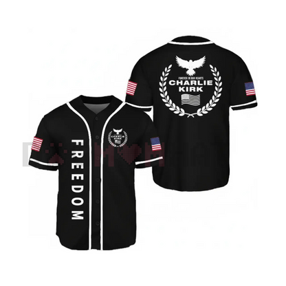 "Freedom" Black & White Baseball Jersey – Unisex 90s Vintage Sportswear, Casual Street Style Top
