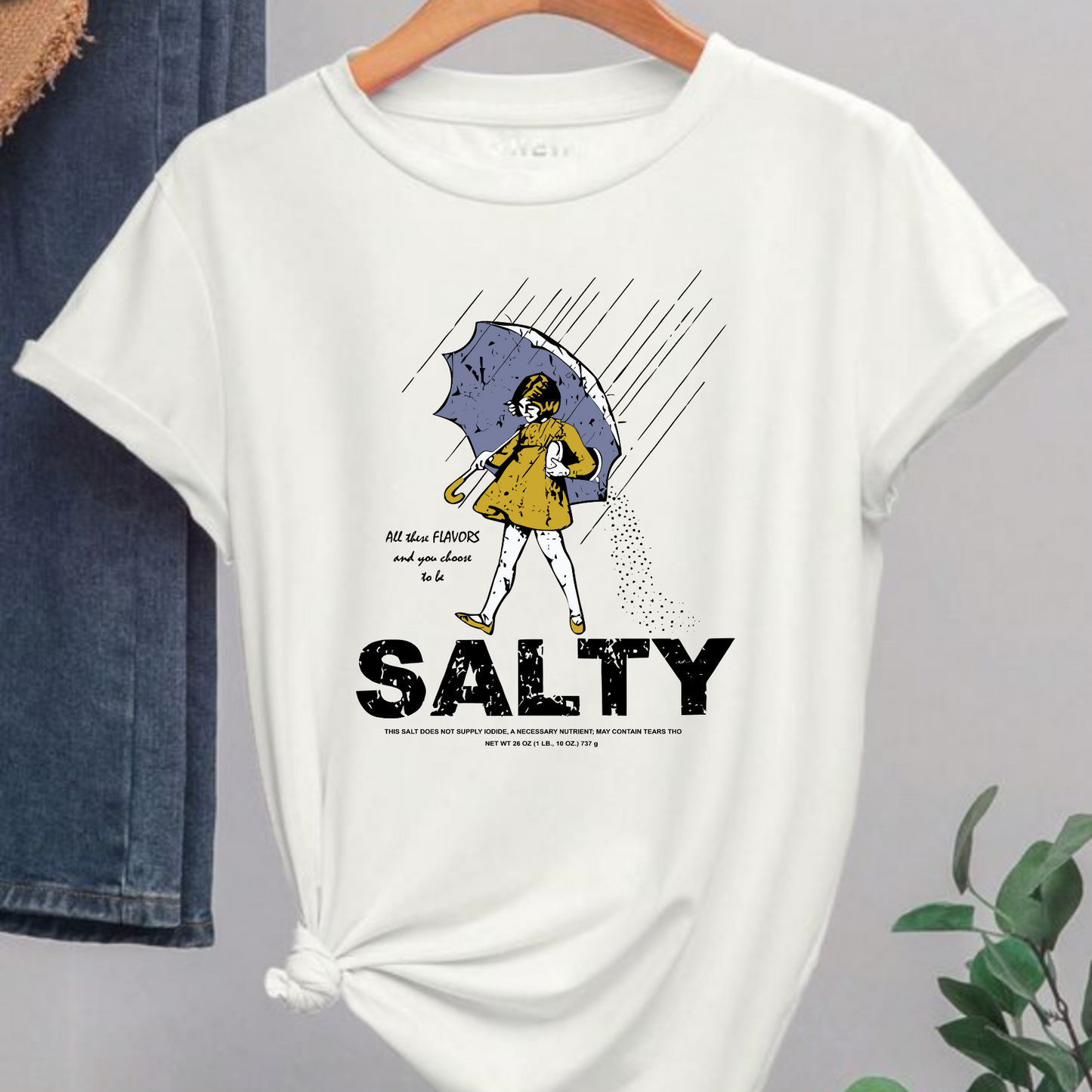 Women's "Salty Girl" Vintage T-Shirt – Trendy Umbrella Top for Her