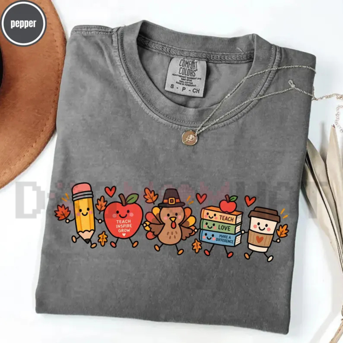Funny Thanksgiving Turkey Doodle Teacher Graphic T-Shirt