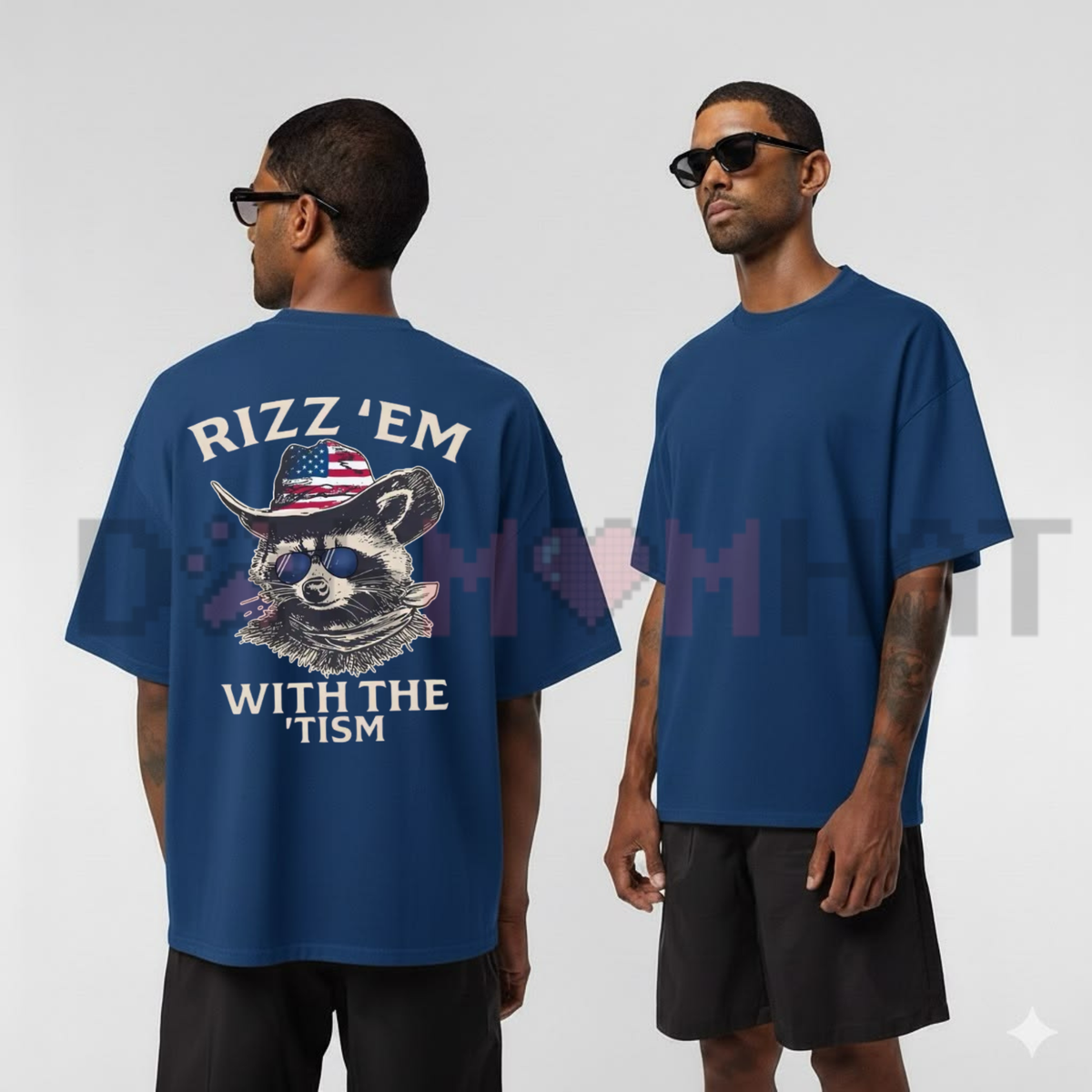 Patriotic Rizz ’Em With The ’Tism T-Shirt - Cool Raccoon Sunglasses & Cowboy Hat Graphic Tee