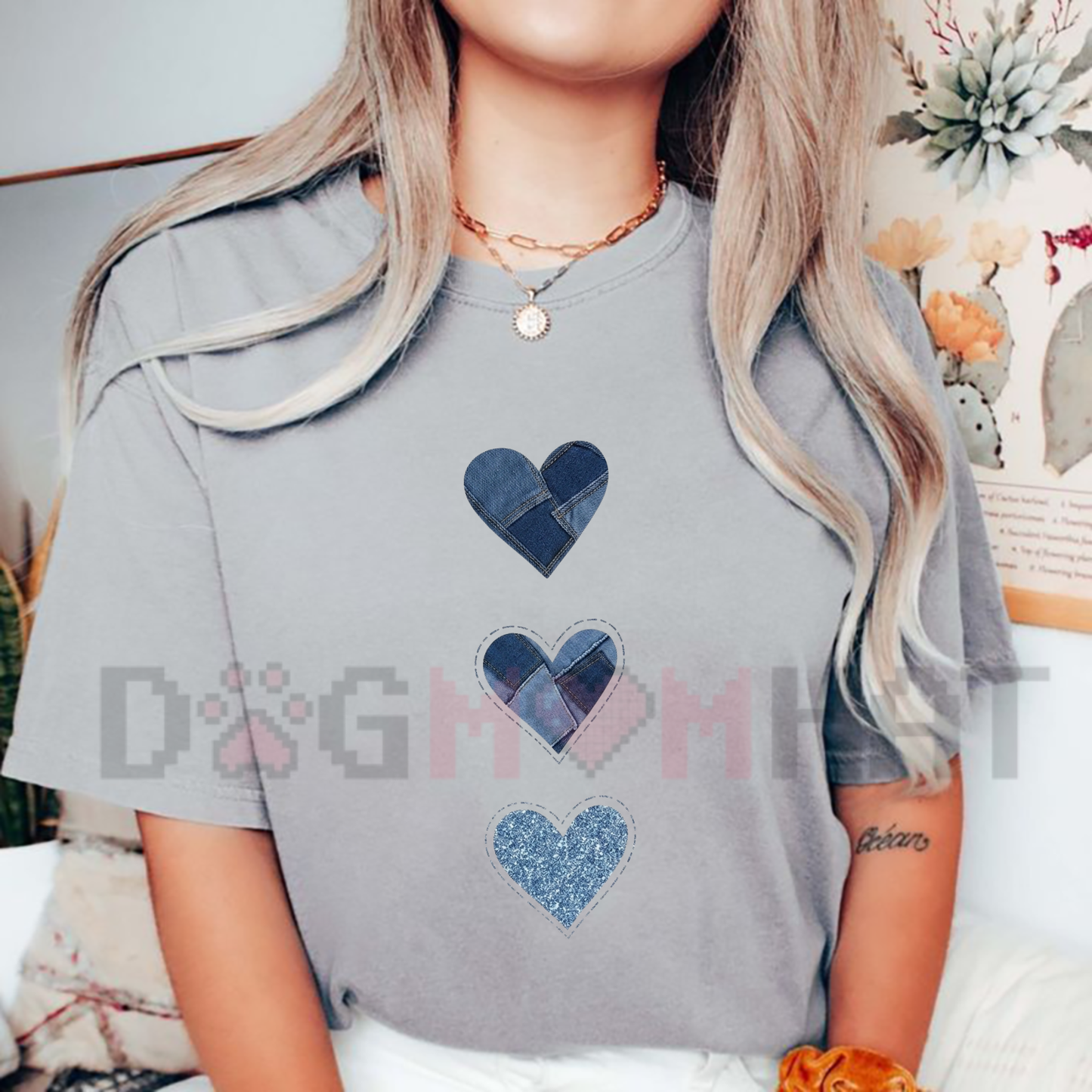 Denim Heart Patchwork Graphic Tee - Cute Casual Summer Streetwear Top for Women