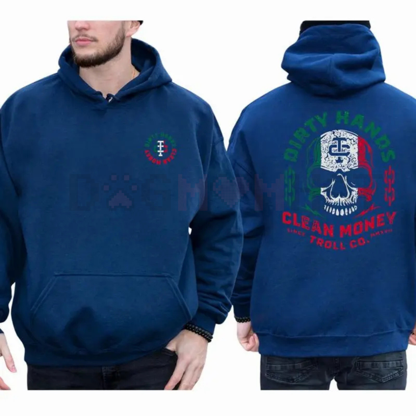 'Dirty Hand Clean Money' Mexican Flag Skull Hoodie