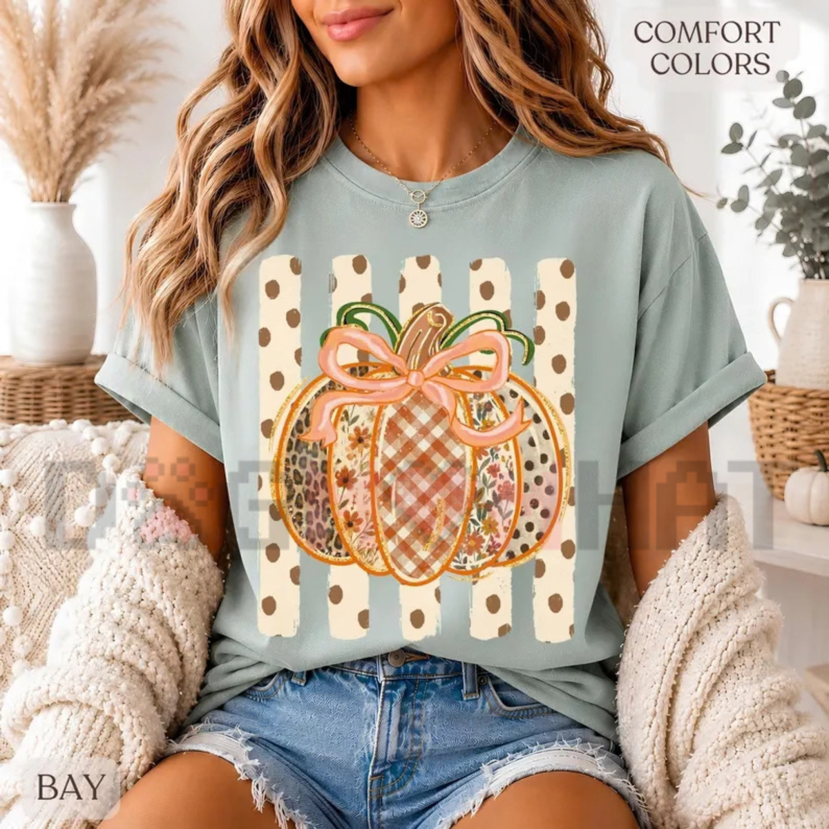 Patchwork Pumpkin Preppy Fall Graphic T-Shirt