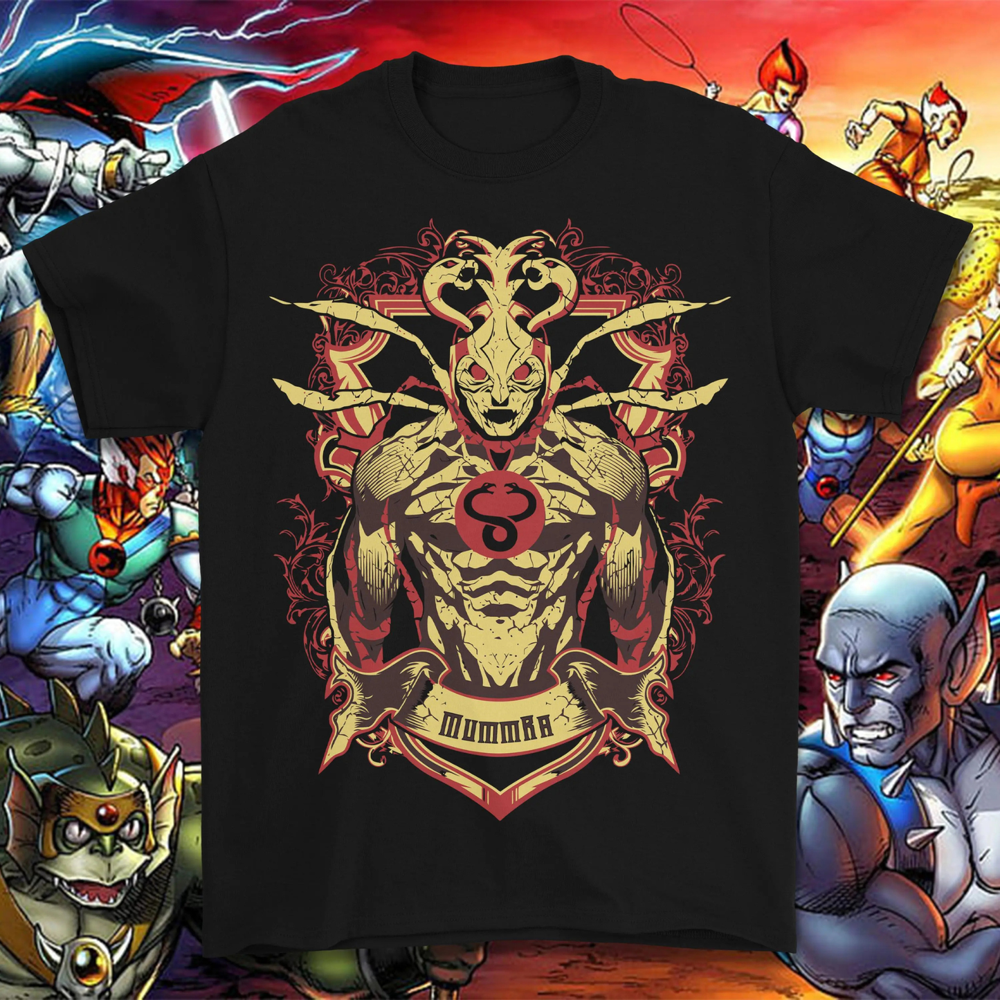 Vintage 80s Cartoon Thundercats Graphic Tee - Retro Character Grid Print Shirt
