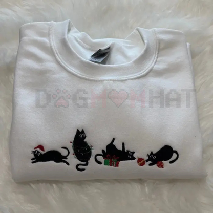 Goth Christmas Cats Embroidered Pullover – Dark Aesthetic Holiday Crewneck