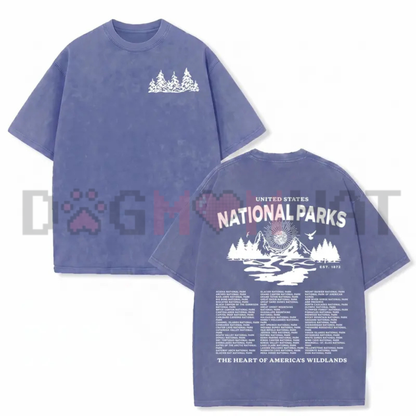National Parks Gothic Vintage Washed Graphic Tee - Heavyweight Acid Wash Cotton Unisex Grunge Streetwear Oversized T-Shirt