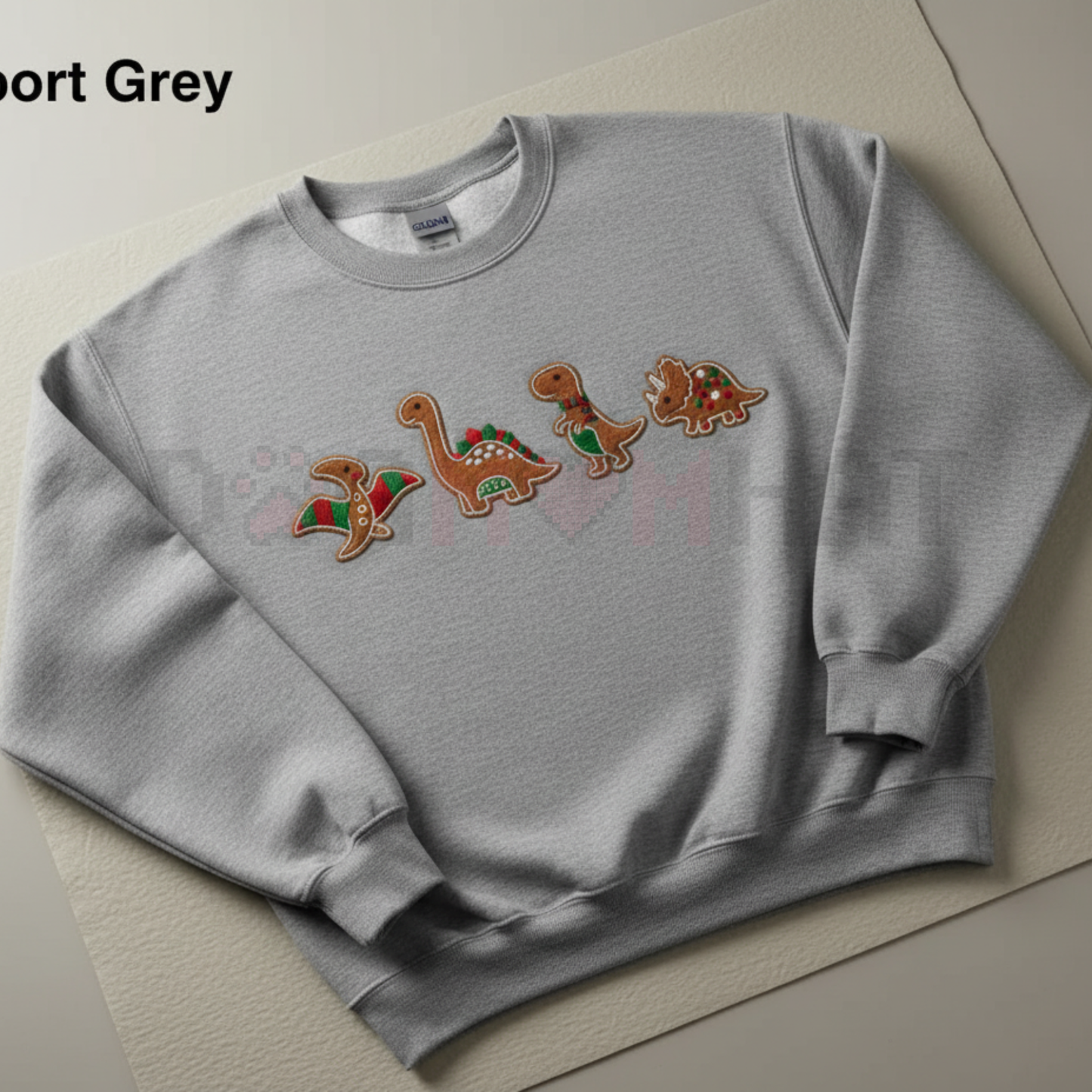Embroidered Gingerbread Dinosaur Christmas Sweatshirt