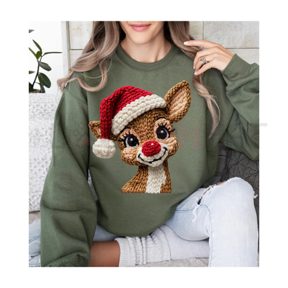 Cozy Reindeer & Santa Hat Christmas Sweatshirt