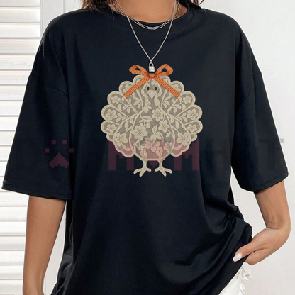 Lace Turkey Thanksgiving Graphic T-Shirt