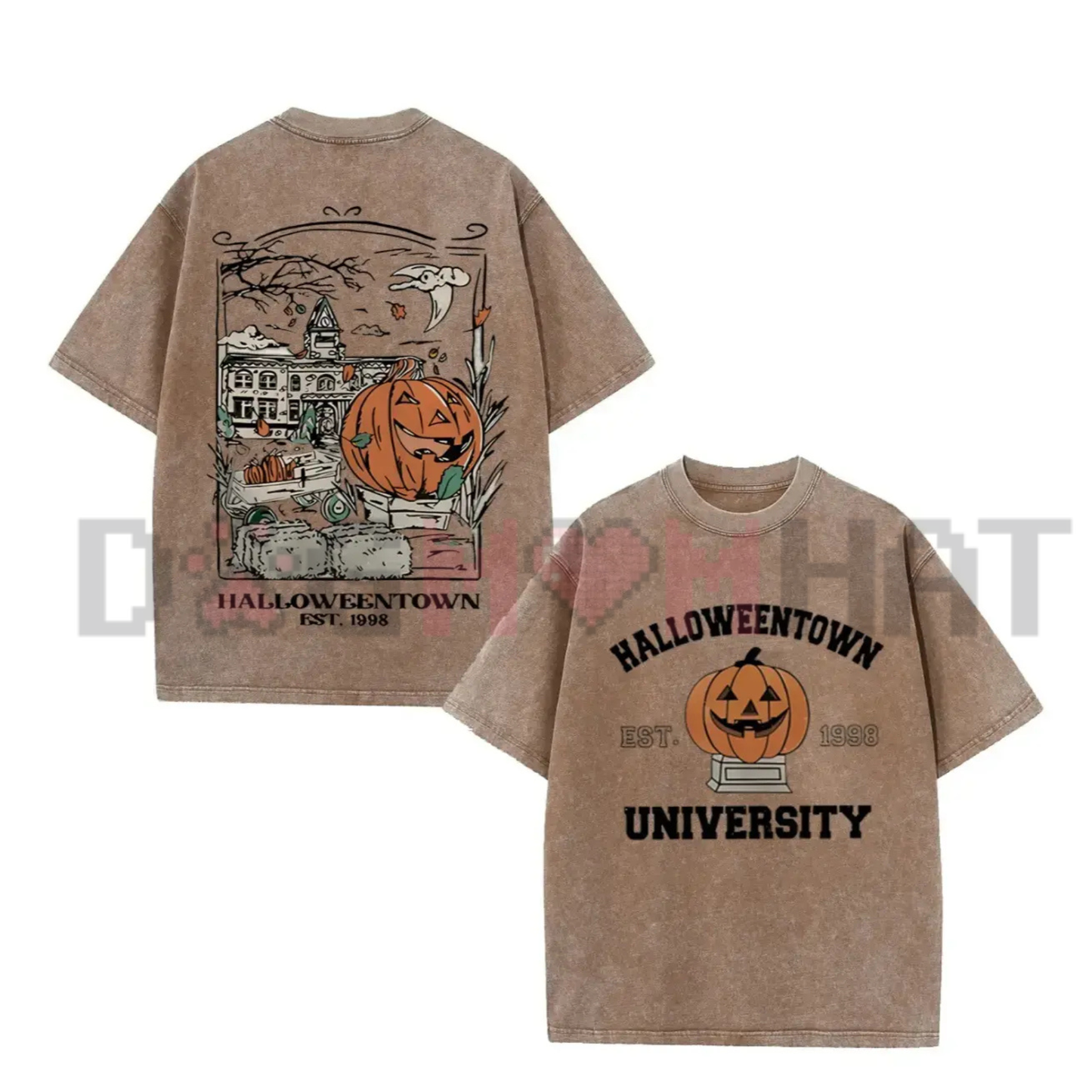 Vintage "Halloweentown University Est 1998" T-Shirt - Washed Black Cotton Oversized Front & Back Print Tee