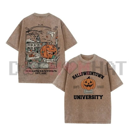 Vintage "Halloweentown University Est 1998" T-Shirt - Washed Black Cotton Oversized Front & Back Print Tee