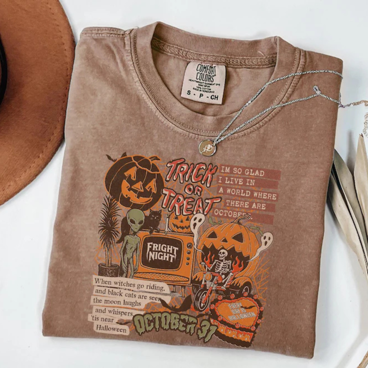 Vintage Spooky Icon Collage Graphic Tee - Retro Halloween Ghost Soft Cotton Unisex Fall Aesthetic T-Shirt